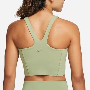 Nike Yoga DriFit Sports Bra in Oil Green with raw hem size medium